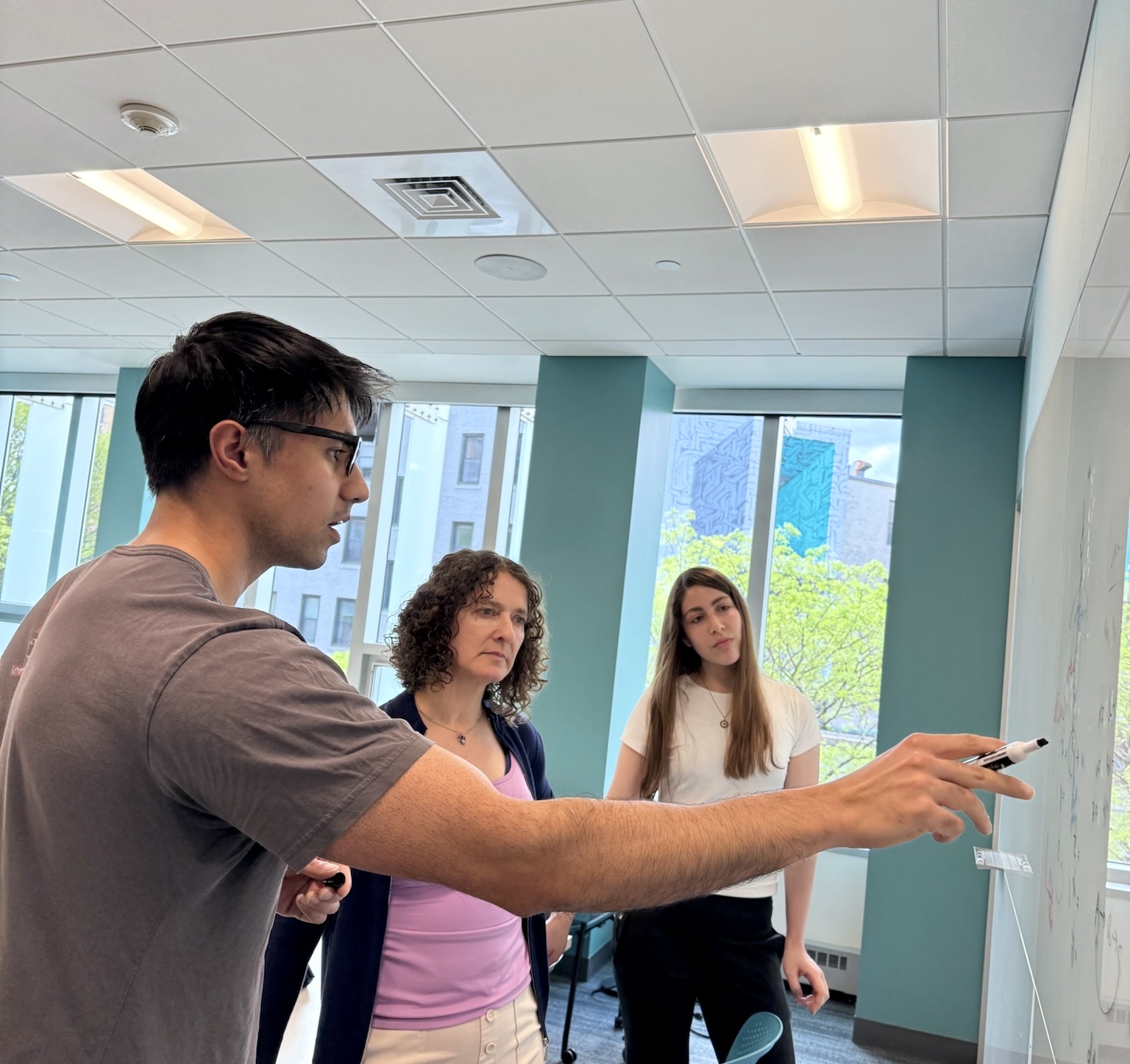 Discussion at the whiteboard during a May Institute session